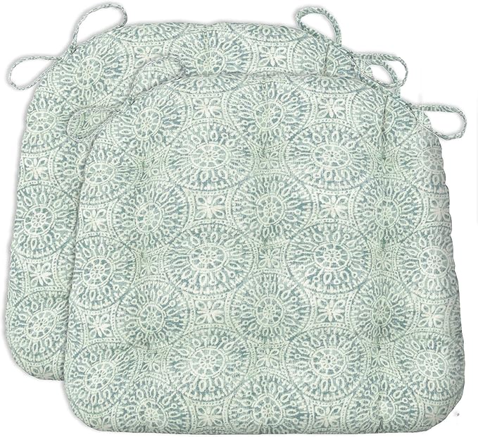 Barnett Home Decor Dining Chair Cushions with Ties – Size Small 15 x 17 - Latex Foam Fill, 100% Cotton, Machine Washable Chair Pads for Kitchen Chairs, Made in USA (Tibet Spa/Pack of 2)