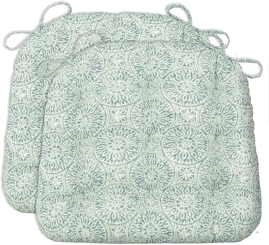 Barnett Home Decor Dining Chair Cushions with Ties – Size Small 15 x 17 - Latex Foam Fill, 100% Cotton, Machine Washable Chair Pads for Kitchen Chairs, Made in USA (Tibet Spa/Pack of 2)