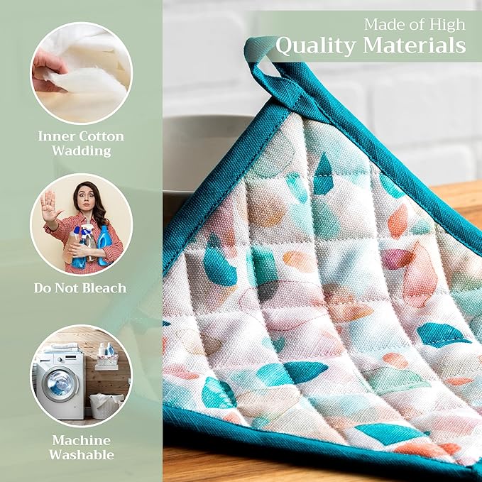 Maison d' Hermine Pot Holders 100% Cotton Heat Resistant Potholders 8" x 8" Hot Pads with Loop BBQ, Cooking, Baking, Grilling, Kitchen, Handling Hot Pans Spring/Summer (Pack of 1, Summer Picnic)