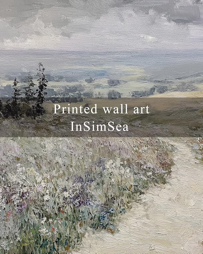 InSimSea Framed Wall Art for Living Room Vintage Landscape Decor Meadow Path Flowers Paingting Wall Decor Aesthetic Cloudy Farmhouse Art Canvas Print Home Decor for Bathrrom, Bedroom Décor 12x16In