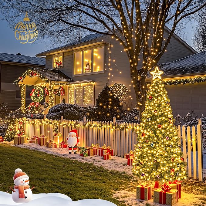 JMEXSUSS 2 Pack Solar Christmas Lights Outdoor, Total 400 LED 151FT Solar String Lights Outdoor Waterproof, 8 Modes Warm White Christmas Light for Outside Patio Yard Tree Garden Xmas Decorations