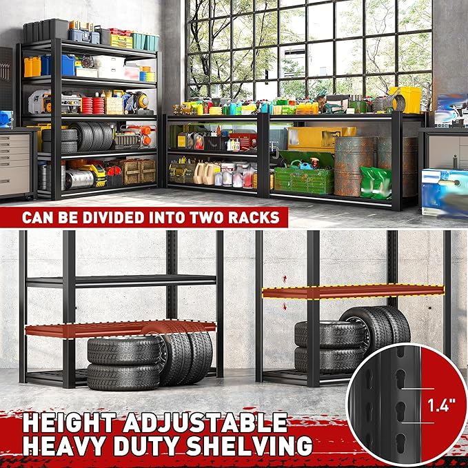 REIBII Garage Shelving 3000LBS, Heavy Duty Storage Shelves, Adjustable Industrial Metal Shelving Unit for Garage, Basement, Pantry, Warehouse,Commercial, 36" W x 16" D x 72" H, 3 Pack