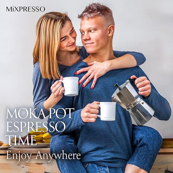Mixpresso 9 Cup Moka Pot Cuban Coffee Maker, Moka Pot for Gas, Electric Stove Top, Classic Italian Coffee Maker, Stovetop Espresso Maker, Camping Pot Makes 9 Espresso Cup 14 Oz