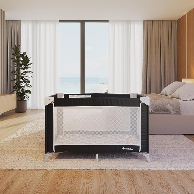 Foundations Sleep 'N Store Baby Pack and Play Yard - Portable Playpen for Toddlers, Foldable Travel Playpen with Storage Bag & Foam Mattress, Durable Design for Hotels & Daycares - Graphite