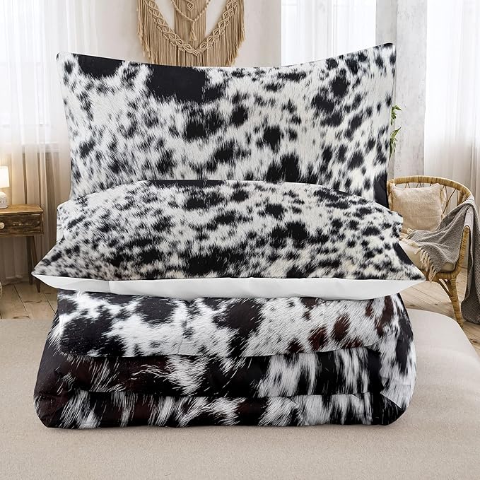 Tailor Shop Cow Print Bedding Sets King Size,Black and White Comforter Set for Kids,Cartoon Milk Bed Boys Teens Girls with 1 2 Pillowcase, Yh-cow 16
