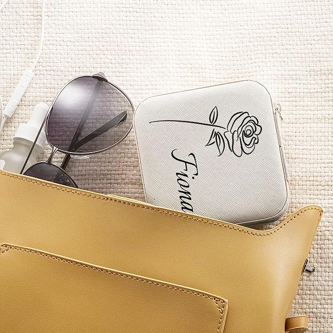 Personalized Jewelry Boxes for Women, Custom Travel Jewelry Case with Name and Birth Flower Month, Portable Jewelry Box Organizer for Mom Birthday Gifts (Customizable)