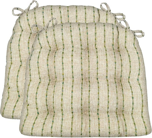Barnett Home Decor Dining Chair Cushions, 16.5 x 18, Pack of 2 – Avante Green (Oatmeal) – Performance Fabric, Latex Foam Fill