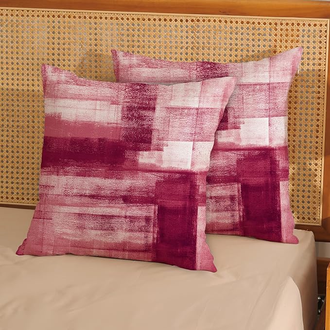 Boho Pillow Covers 18x18 Pack of 2 Hot Pink Art Painting Decorative Throw Pillow Covers Outdoor Decor Bohemian Abstract Modern Decor Pillowcase Farmhouse Linen Cushion Case for Couch Sofa