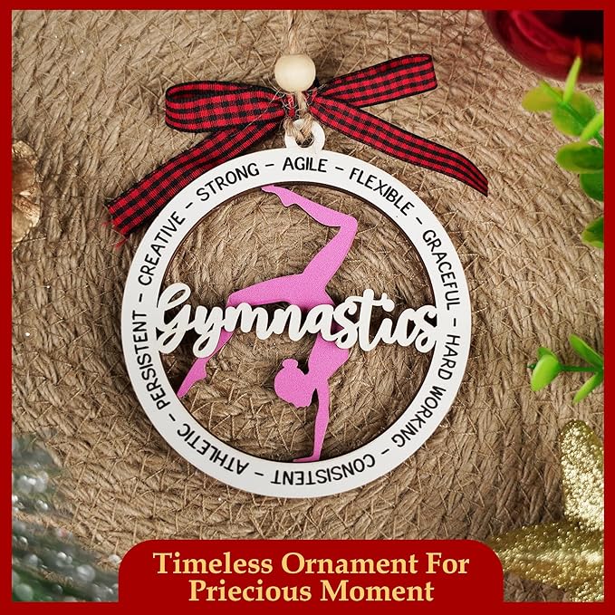 Gymnastics Ornament - 2 Layer Wooden Gymnast Ornament Girl - Gymnastics Gifts for Girls for Gymnasts - Gymnastic Ornaments for Christmas Tree - Gymnastic Gift for Kids, Althete