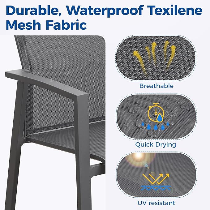 Wisteria Lane 9 Piece Aluminum Outdoor Patio Dining Sets with Fully Assembled Dining Chair，91.3" L×39.4" W Expandable Patio Table and Chairs Set for 8, Stackable Chairs with Quick Drying Fabric, Grey