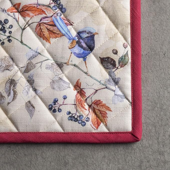 Maison d' Hermine 100% Cotton Oven Mitt & Pot Holder Set (7.5"x13" & 8"x8") Heat Resistant BBQ Cooking Gloves with Loop for Thanksgiving Christmas Decorations Handling Hot Pans (Equinoxe - Beige)