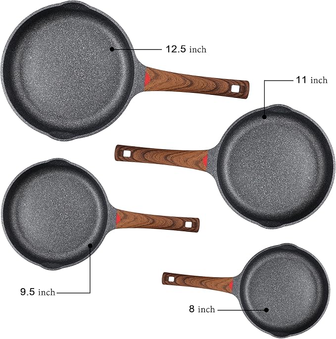 Vinchef Nonstick Frying Pan Anti Scratch,11 Inch Skillet Cast Aluminum Cookware with Wooden Stay Cool Handle, Induction Compatible