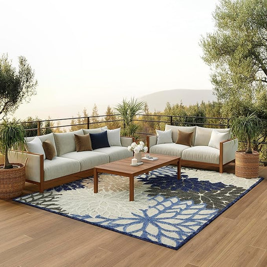 Nourison Home Aloha 9'6" x 13' Fabric Indoor/Outdoor Rug in Blue/Multi-Color