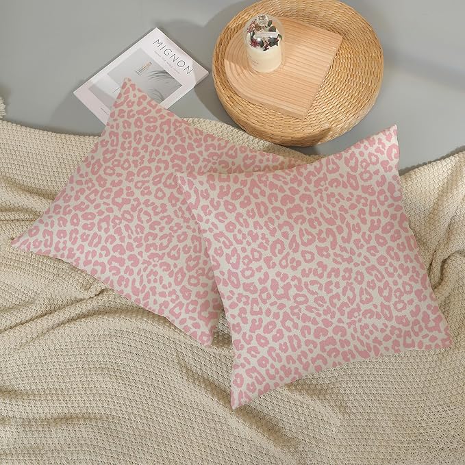 Leopard Print Pillow Covers 18x18 Pack of 2 Pink Animal Pattern Cheetah Decorative Throw Pillow Cover Outdoor Decor Boho Abstract Modern Pillowcase Farmhouse Linen Cushion Case for Home Sofa
