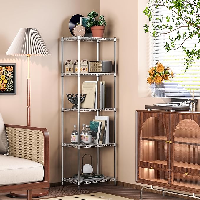 IZEUK 5 Tier Metal Wire Shelf Unit, Chrome Storage Rack Organizer for Kitchen, Bedroom, Living Room or Laundry Room, 17.7" W x 11.8" D x 55.0" H