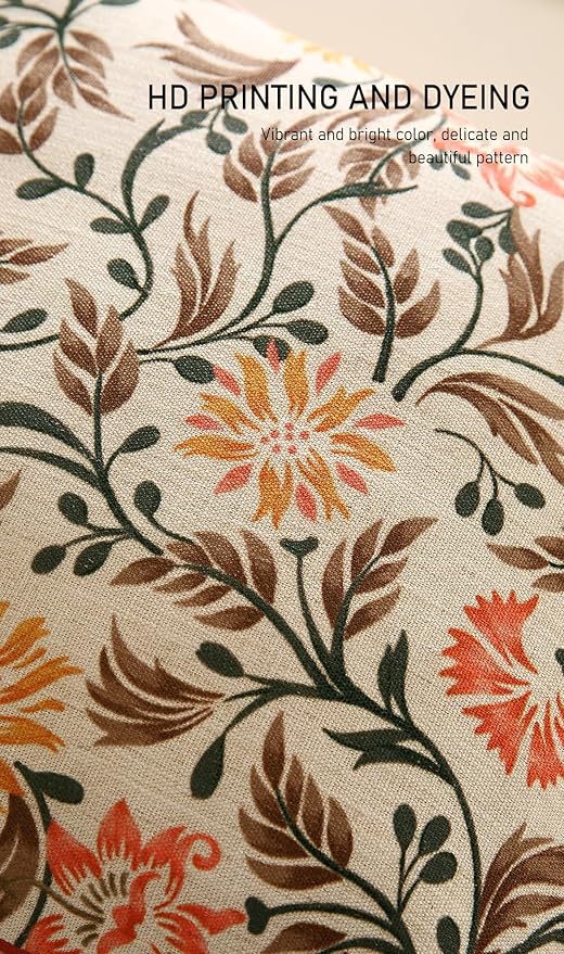 Design Linen Round Throw Pillow Covers Diameter 16", French Country Cushion Covers with Pink Heavy Lilies Floral Pattern Decor Pillowcases for Bed, Living Room, Outdoor, Car