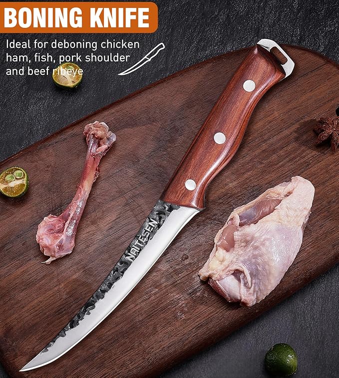 4PCS Butcher Knife and Kitchen Knife Set, Hand Forged Very Sharp for Meat Cutting Cooking BBQ Gifts for Men Women