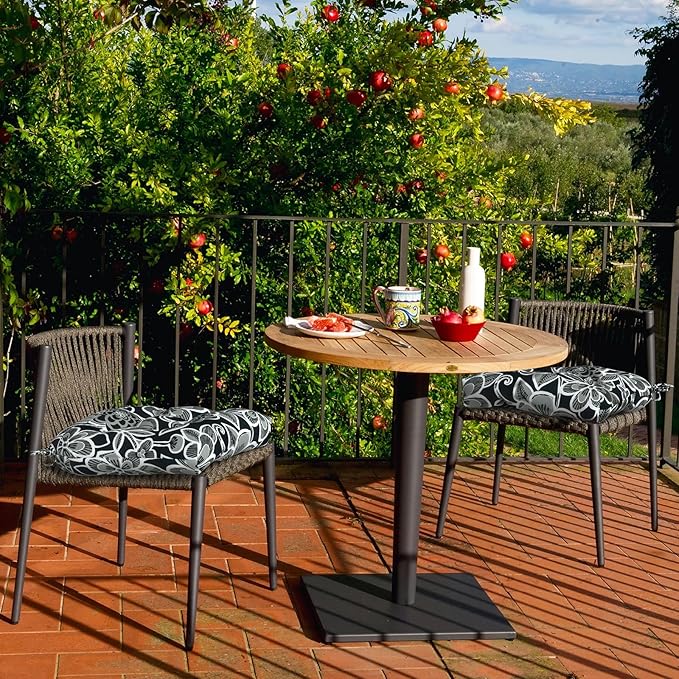 Set of 2 Outdoor Chair Cushions 19"x19"x4",Water Repellent Tufted Seat Cushions with Ties, Replacement Thick Chair Pads for Wicker Dining and Patio Furniture - Flower Black
