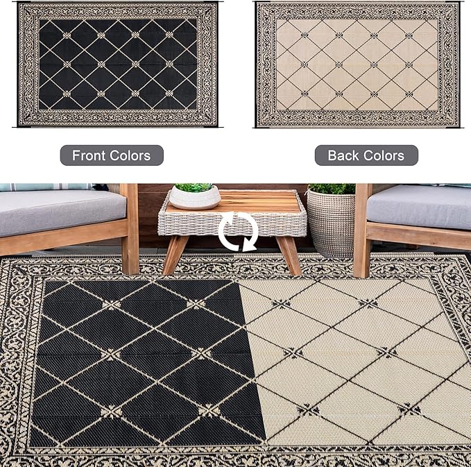 HiiARug Outdoor Rug for Patios Clearance 6'x9' Outdoor Plastic Straw Rug Waterproof Patio Camping Rug Reversible RV Mat Outdoor Area Rugs for Outdoors, RV, Backyard, Deck, Camping