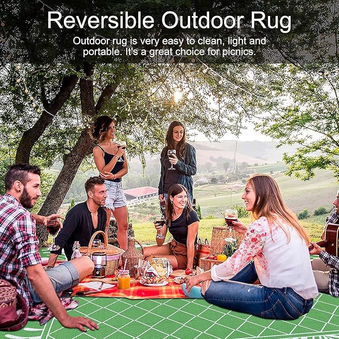 Ileading Outdoor Rug Carpet for Patio 9'x12' Waterproof Reversible Plastic Straw Rug Portable Outside Area Rug Camping Mat for Patio, Clearance, Balcony, Picnic, Pool, Beach, RV, Deck, Green