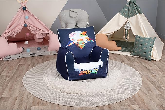 Delsit Children's Bean Bag Chair - Handmade in Europe - Lightweight & Portable Toddler Chair with Washable Cover - Comfortable & Fully Assembled - Perfect for Little Kids | (Super Dinosaurs)
