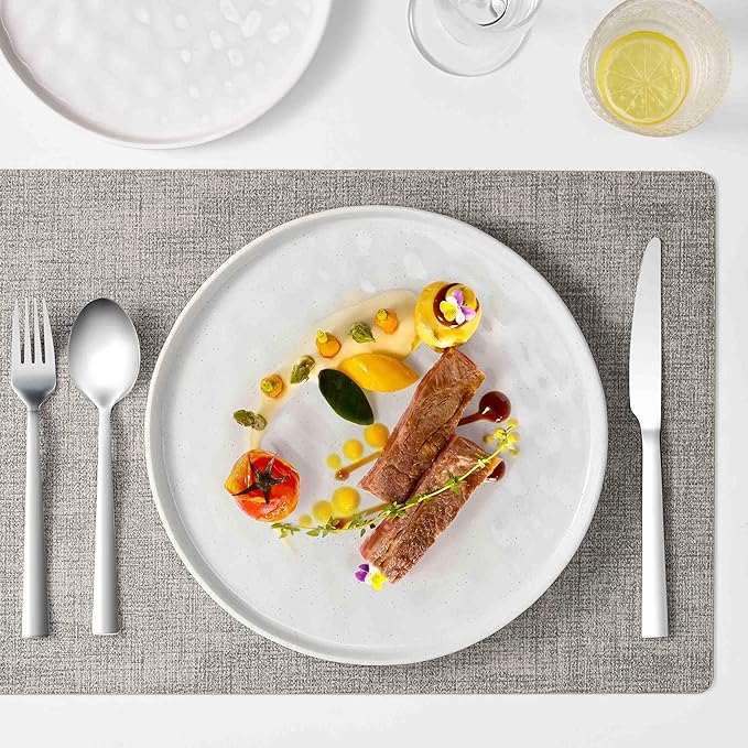 Herogo 18 Pieces Plates and Bowls Sets for 6, Stoneware Dinnerware Set for Kitchen, Ceramic Dinner Dishware, Dishwasher & Microwave Safe, Speckled White