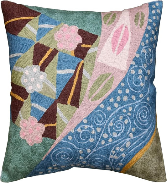 Klimt Blue Modern Pillow Cover - Seed Art Nouveau Pillowcase Modern Farmhouse Chair Cushion Boho Outdoor Pillowsham Mid Century Couch Cushion Handmade Wool 18x18 Inch