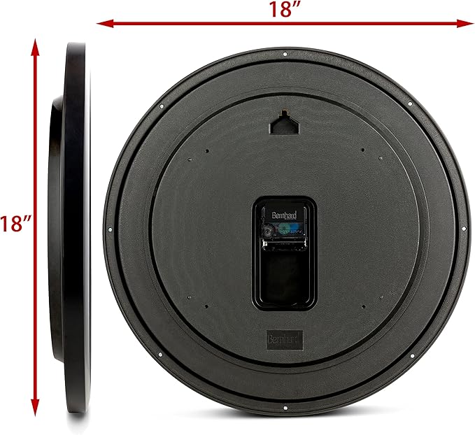 Bernhard Products Black Wall Clock Silent Non Ticking - XL 18 Inch Quality Quartz Battery Operated Round Easy to Read Home/Office/Classroom/School Clock