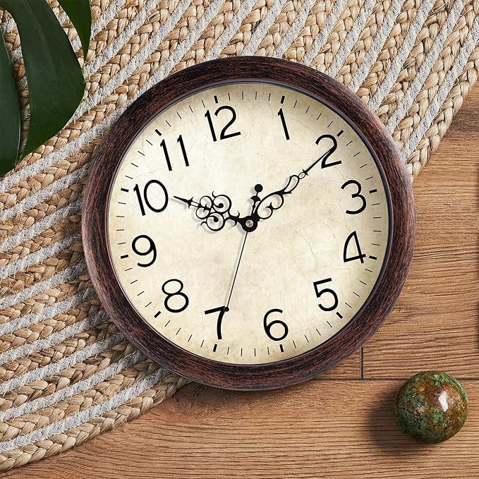 Wall Clock 14 Inch Vintage Wall Clocks Battery Operated Quartz Silent Non-Ticking Large Retro Rustic Style Decorative for Living Room, Home Office, Bedroom, Dining Room (Bronze)