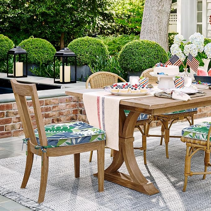 Set of 2 Outdoor Chair Cushions 19"x19"x2",Water Repellent Patio Seat Cushion with Ties and Removable Covers,Dining Chair Cushions for Indoor Kitchen and Patio Furniture,Islamorada Blue Green