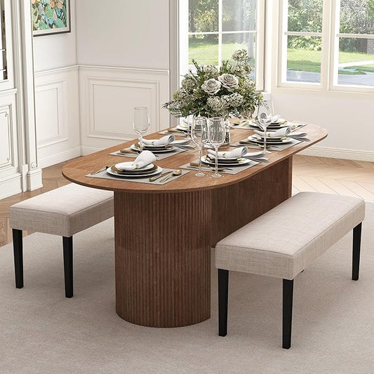 Farmhouse Upholstered Dining Bench Seat Set of 2, 45" Linen Fabric Entryway Bench with Black Wood Legs, Mid Century Modern End of Bed Bench for Kitchen Bedroom Living Room Hallway, Beige