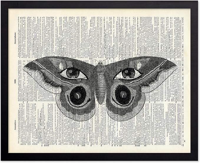 Poster Master Dictionary Art Poster - Butterfly Print - Eyes on Wings Art - Insect Art - Gift for Men, Women & Animal Lover - Gothic Decor for Living Room, Bedroom or Dorm, 8x10 Black Framed