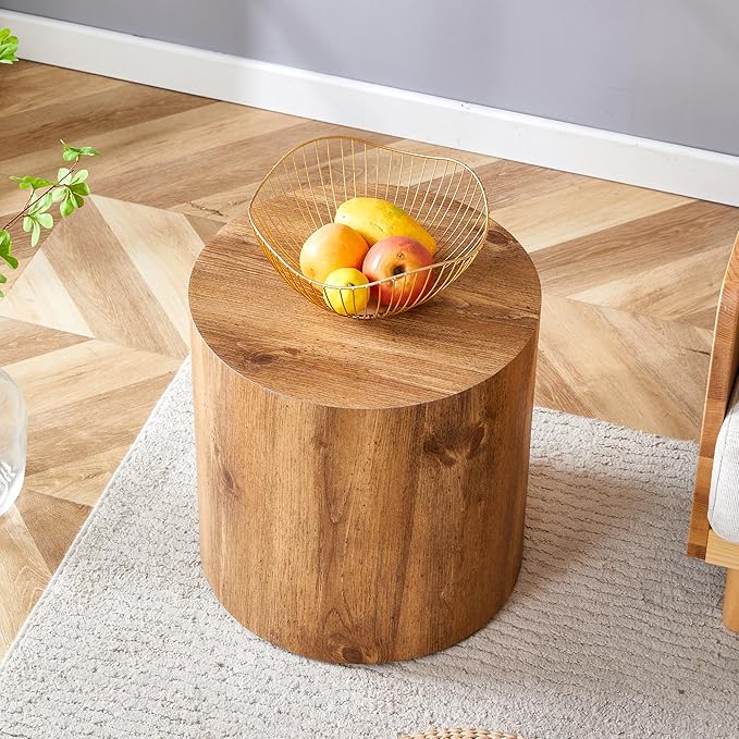 Modern Round Top Coffee Table,15.7Inch Cylindrical End Table,Small Side Table with Texture for Living Room,Office,Apartment