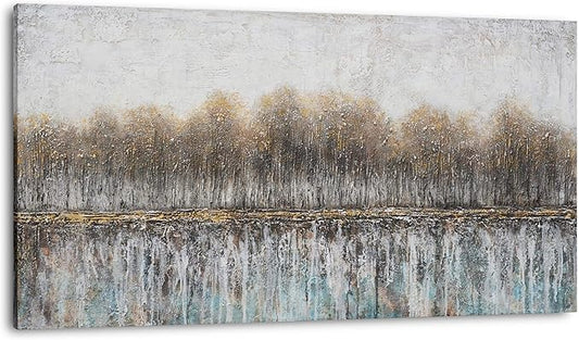 NdcSkyArt Canvas Wall Art for Bedroom, Tree Farmhouse Wood Neutral Watercolor Painting Gray Brown Silver Birch Prints for Rustic Home Living Room Sofa Background Decor