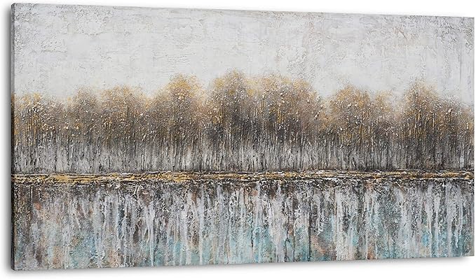 NdcSkyArt Tree Rustic Wall Art for Living Room, Forest Reflections Canvas Prints, Brown Textured Abstract Landscape Painting for Farmhouse Great Dining Room Bedroom Home Decor