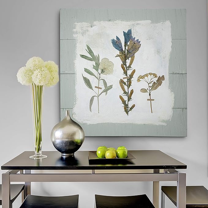 Wexford Home Pressed Flowers on Shiplap Gallery Wrapped Canvas Wall Art, 40x40 (18762-40x40)