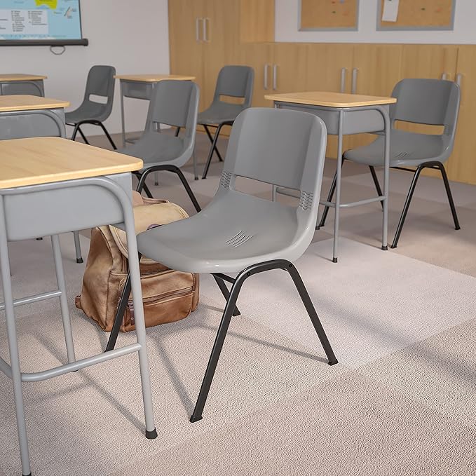 EMMA + OLIVER Gray Ergonomic Shell Student Stack Chair - Classroom Chair / Office Guest Chair