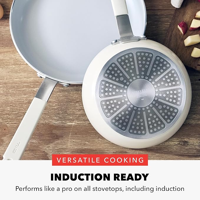 GreenPan x Bobby Flay 12" Nonstick Frying Pan Skillet, PFAS-Free Diamond Ceramic, Induction Suitable, Stay-Cool Silicone Handle, Easy Clean Dishwasher & Oven Safe, Egg & Omelet Pan, Cream