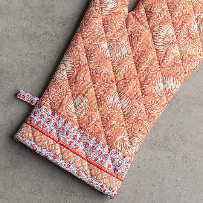 Maison d' Hermine Oven Gloves 100% Cotton Oven Mitt 7" x 13" with Loop Heat Resistant BBQ Cooking Gloves for Thanksgiving Christmas Decorations Baking Handling Hot Pans (Pack of 1, Harvest Festival)