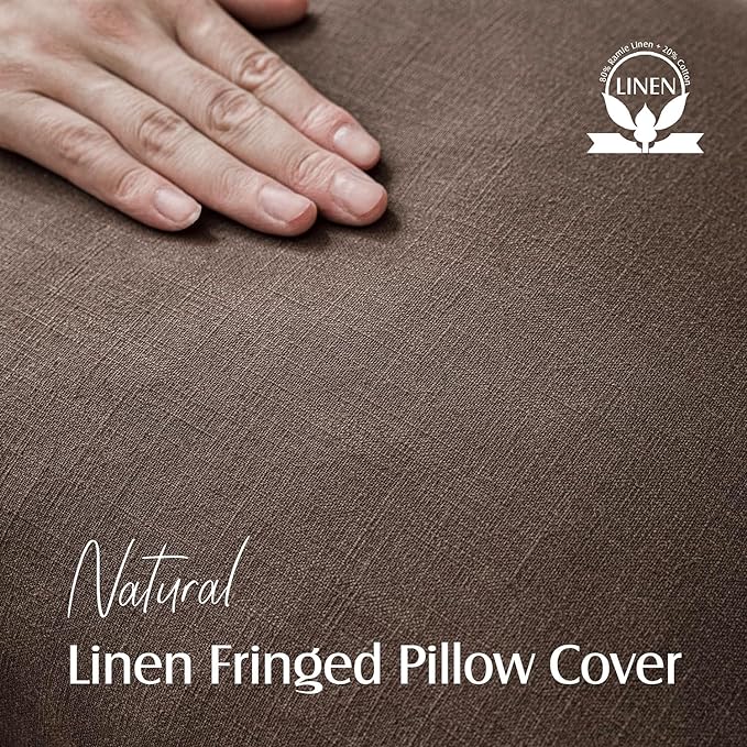 Foindtower Set of 2 Decorative Linen Fringe Throw Pillow Covers Boho Farmhouse Cushion Cover with Tassels Soft Accent Pillowcase for Couch Sofa Bed Living Room Home Decor,22×22 Inch,Reddish Brown