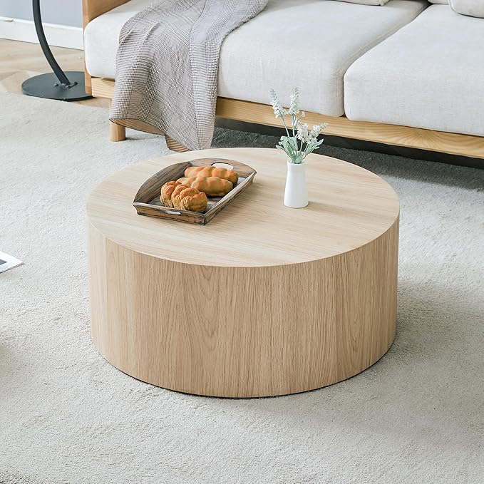 Modern Coffee Table,27.5Inch Round Top Tea Table,Living Room Center Table with Texture for Living Room,Office,Apartment