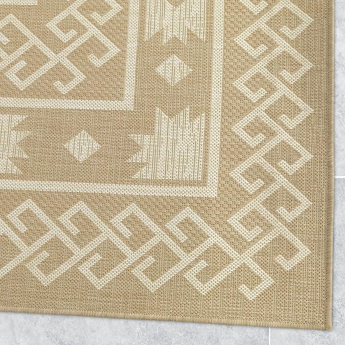 Antep Rugs Patio 6x9 Outdoor/Indoor Southwest Aztec Native Area Rug (Beige, 6'7" x 9')