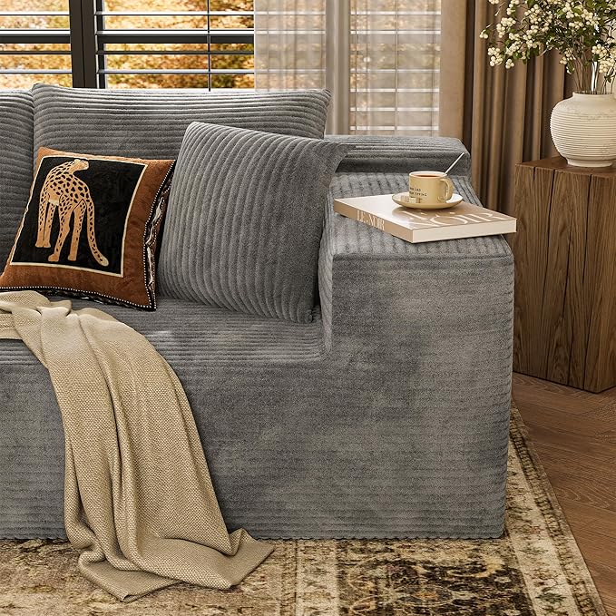 YESHOMY Sectional Couch, 108" Boneless Couches for Living Room, Modular Sectional Sofa with Deep Seat, Cloud Comfy Couch with L-Shape Chaise, No Assembly Required (Corduroy, Gray)