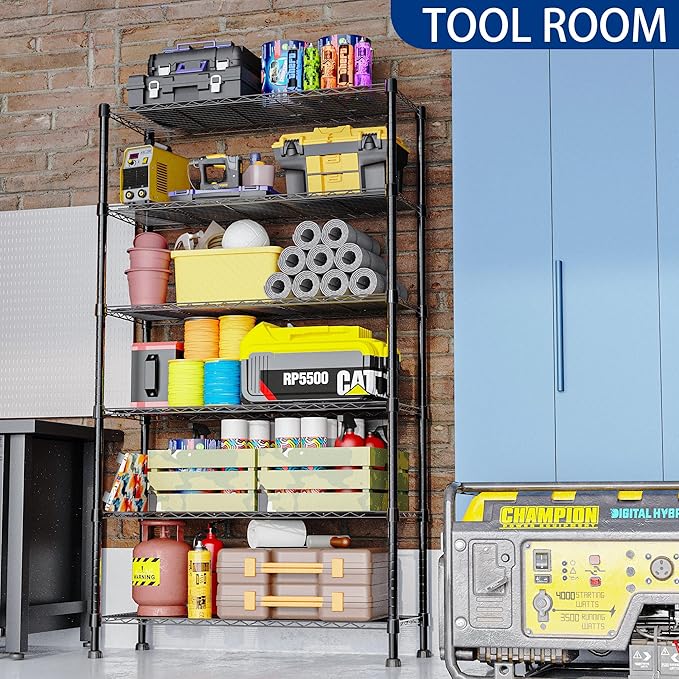 REGILLER 6-Wire Shelving Metal Storage Rack Adjustable Shelves,Standing Storage Shelf Units for Laundry Bathroom Kitchen Pantry Closet(Black,14.1" D x 36.1" W x 72" H)