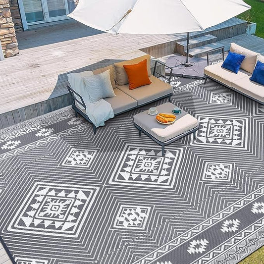 HiiARug Outdoor Rug for Patios Clearance 9'x12' Outdoor Plastic Straw Rug Waterproof Patio Camping Rug Reversible RV Mat Outdoor Area Rugs for Outdoors, RV, Patio, Backyard, Deck, Camping