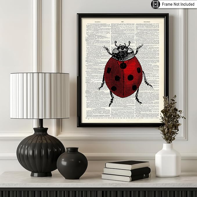 Poster Master Dictionary Art Poster - Retro Ladybug Print - Insect Art - Red Bug Art - Gift for Men, Women & Animal Lover - Minimal Decor for Living Room & Kid's Room - 8x10 UNFRAMED Wall Art