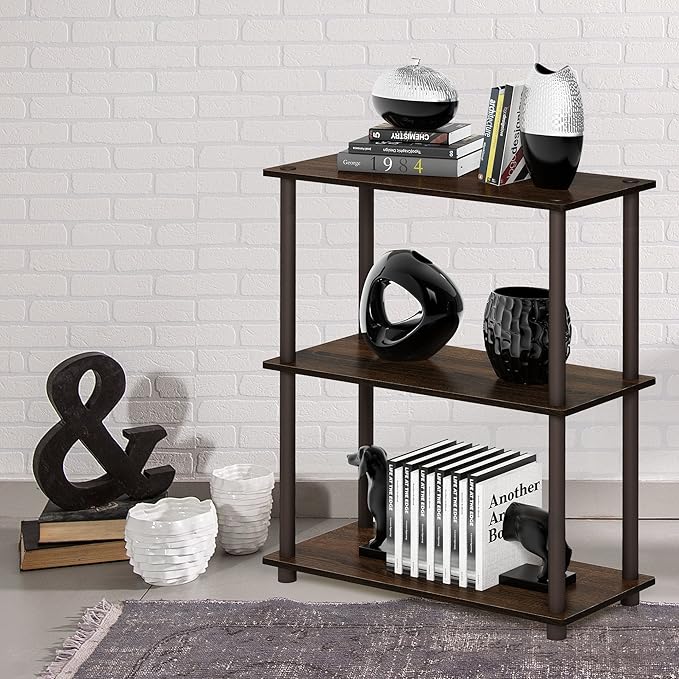 Furinno Turn-N-Tube 3-Tier Compact Multipurpose Shelf Display Rack, Walnut/Brown