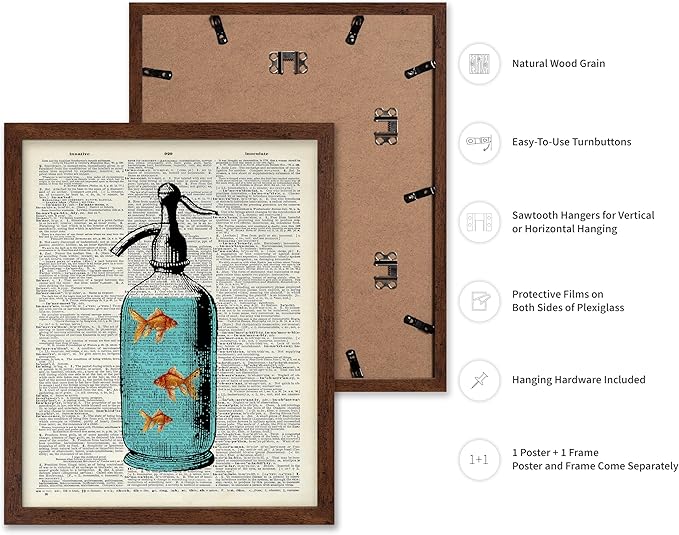 Poster Master Dictionary Art Poster - Goldfish Bowl Print - Fish Art - Aquarium Art - Gift for Men, Women & Animal Lover - Minimal Decor for Living Room, Bathroom or Office, 8x10 Brown Framed