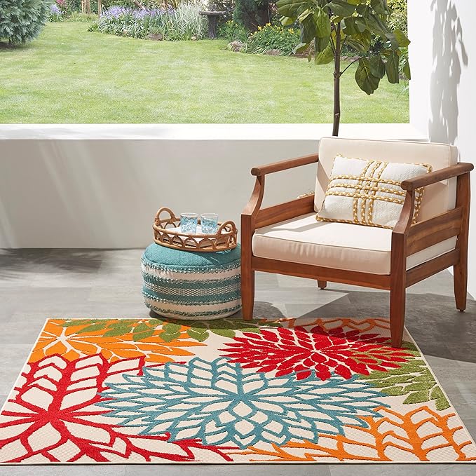 Nourison Home Aloha 5' x Square Green Fabric Tropical Area Rug (5' Square)