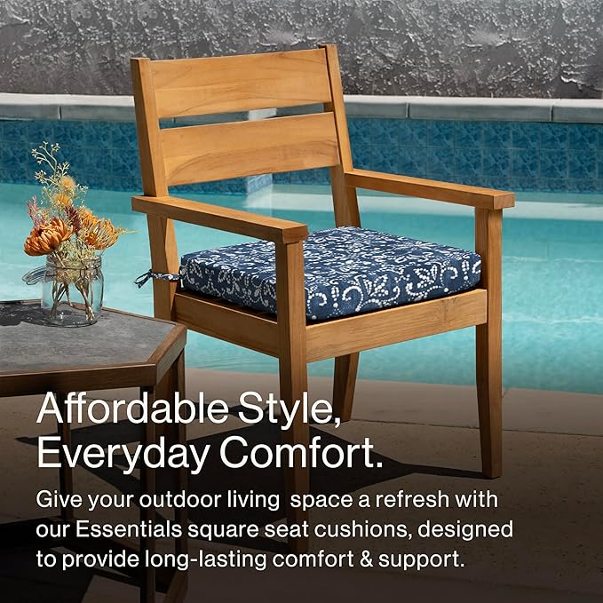 Honeycomb Outdoor Essentials Set of 2 Square Seat Pads, 19 x 19, Boheme Dining Chair Cushions for Patio Furniture